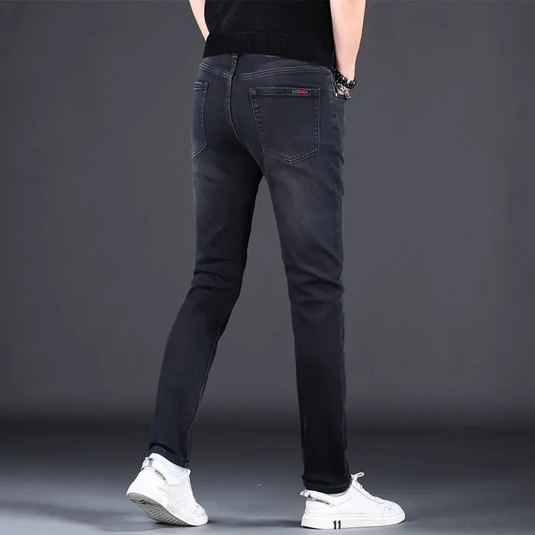GS2024秋冬新款高端黑色牛仔裤男韩版修身小脚裤潮流弹力休闲长裤