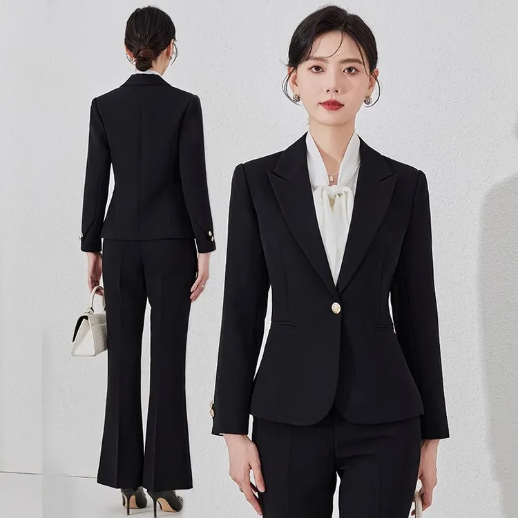 黑色西装套装女秋冬正式场合商务正装西服外套高端酒店前台工作服