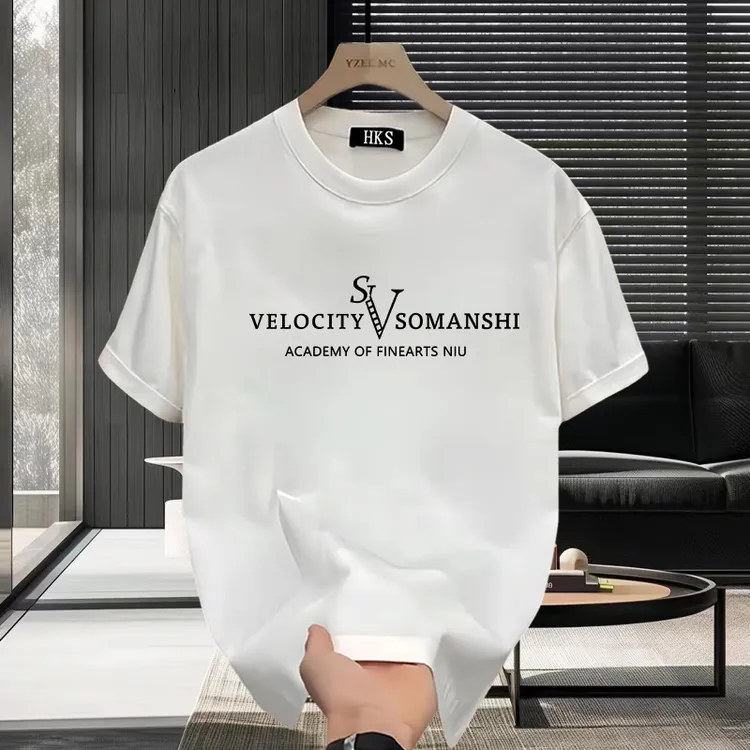 新款百搭潮流纯棉短袖男女T恤半袖衫大码宽松休闲小众圆领五分袖