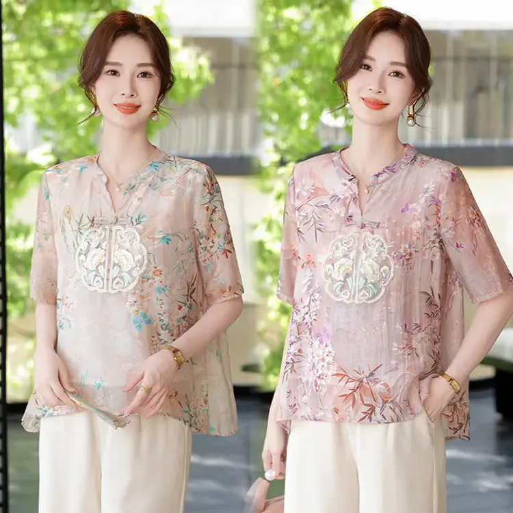 2025中年妈妈夏装新中式短袖女上衣中老年女装国风