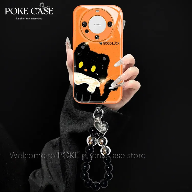 金属漆橙色水凝壳适用苹果华为mate60vivo小米oppo手链手机壳