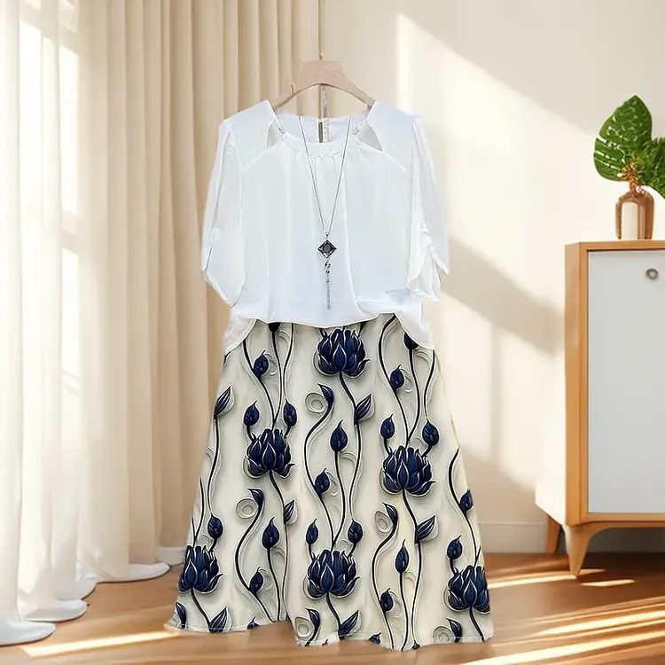 胖妹妹夏季2025假两件拼接连衣裙百搭洋气小香风中长款半袖裙子潮