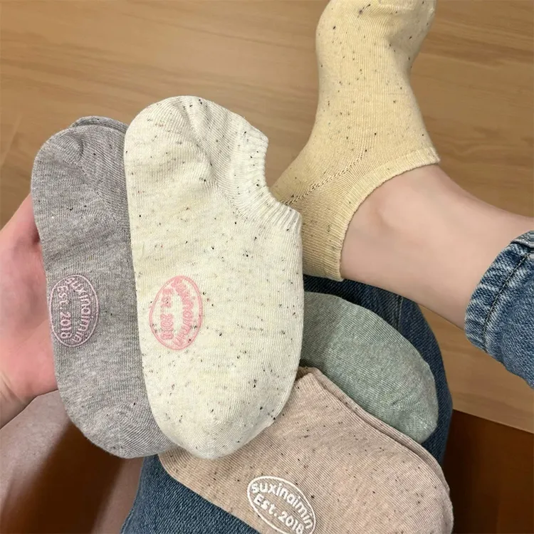 点子纱袜子女士薄款短袜春秋款日系字母浅口防滑不掉跟夏季船袜