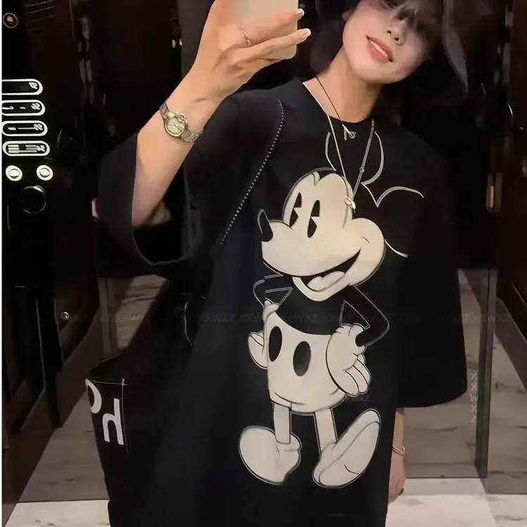 纯棉大码卡通米奇印花短袖t恤女夏季新款宽松显瘦时尚韩系上衣女