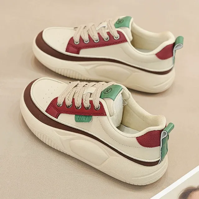 薏尔康真皮秋季新款厚底时尚轻便单鞋平底百搭软底休闲运动板鞋女