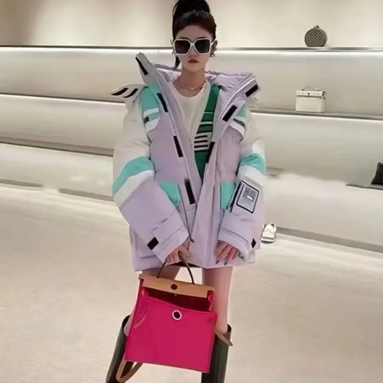 户外滑雪系列中长款女冬装可拆毛领撞色保暖外套