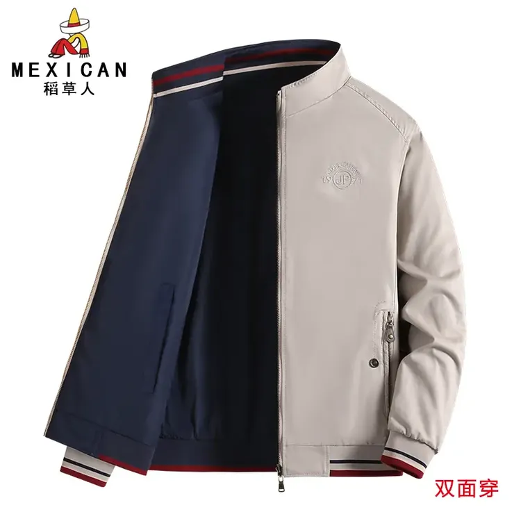 稻草人双面穿外套男士秋季新款中年爸爸装春秋款纯棉休闲运动夹克