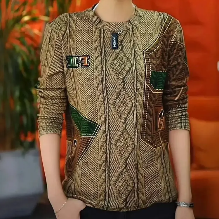 【打底卫衣新款】麻花纹路字母胸标卫衣新款高端男士春秋加厚打底衫