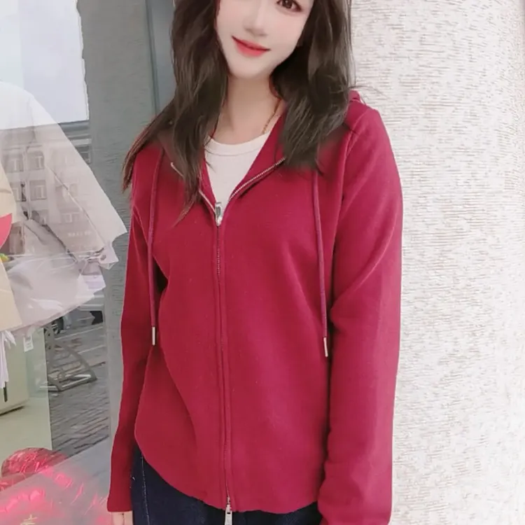 开衫上衣秋冬暖绒拉链女长袖连帽短外套