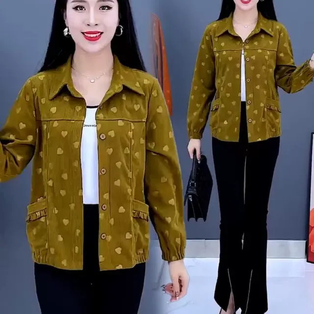 高档灯芯绒外套女秋季新款时尚妈妈装遮肚子显瘦洋气百搭开衫上衣