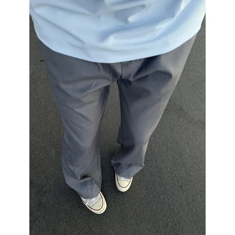 cleanfit灰色老钱风弯刀西裤男夏薄款冰丝垂感裤子美式修身休闲裤
