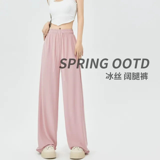冰丝防晒阔腿裤女夏季薄2024新款高级垂感凉感宽松直筒休闲长裤子