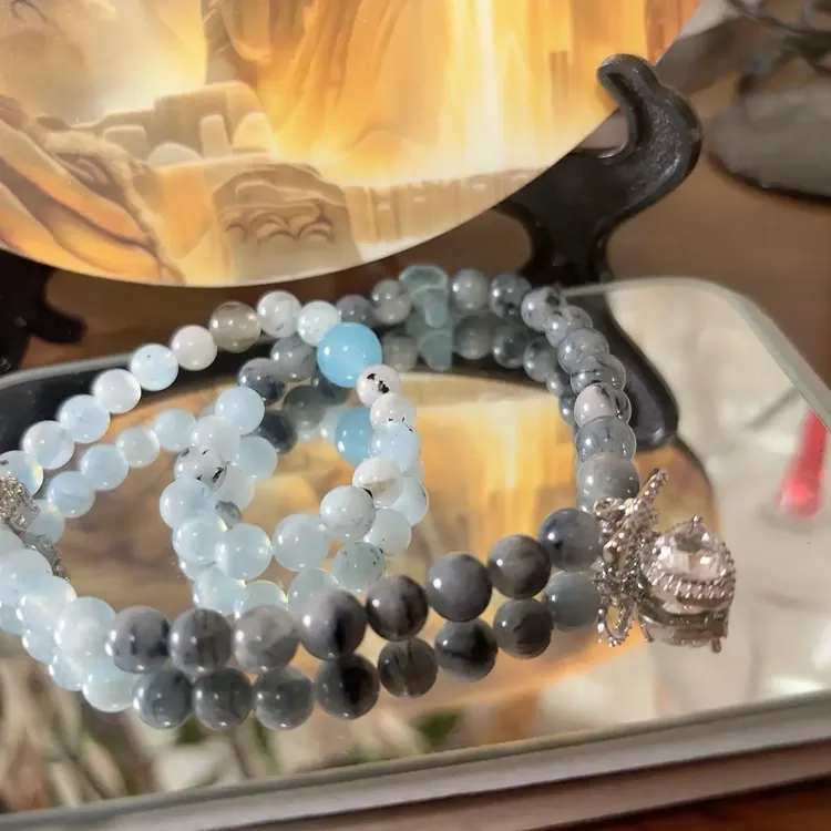 琉璃手链 蓝色系列双圈手串【蓝兔毛&海·蓝·宝】