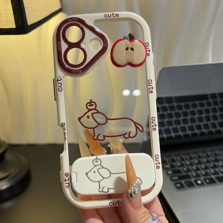 红线条小狗适用苹果16E手机保护壳iPhone14promax小米15华为mate7