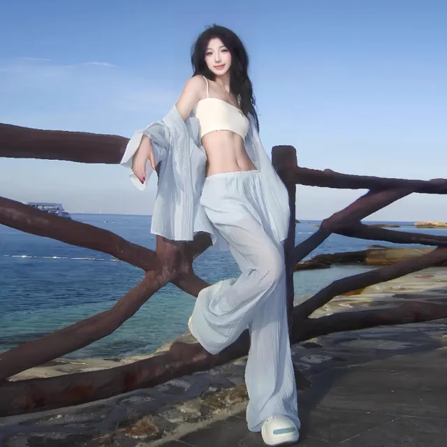 又酷又飒的穿搭套装2025夏季韩系运动休闲防晒衬衫阔腿裤两件套女