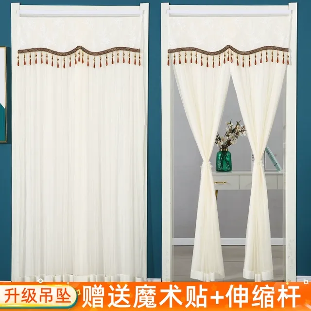 2024新款高档卧室门帘家用免打孔隔断帘帘防蚊纱帘半截厨房魔术贴