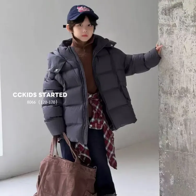 男女童中大童新国标白鸭绒加厚连帽短款冬季保暖外套潮