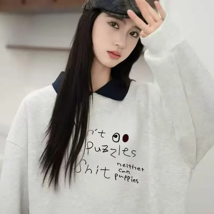 秋冬款卫衣字母翻领秋季韩版长袖POLO领