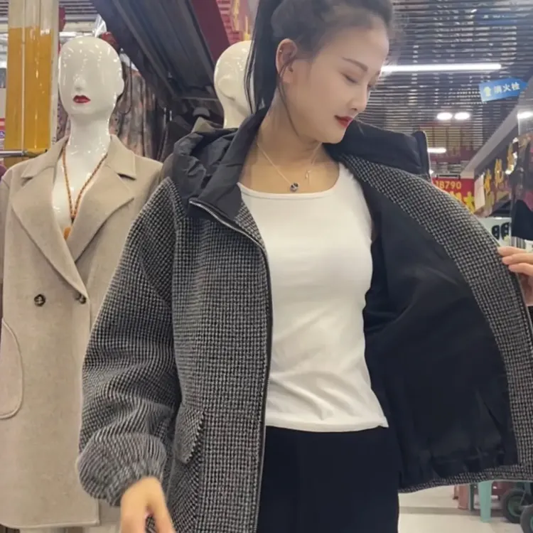 加肥连帽秋冬秋季宽松型针织朋克风短外套加厚厚款