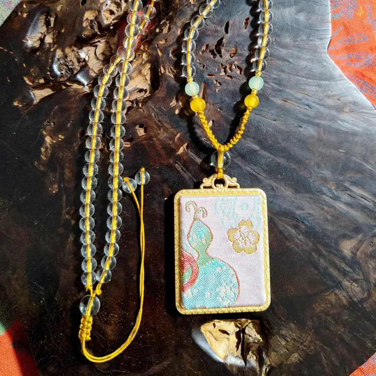 铜合金宋锦粉葫芦新中式串珠长款毛衣链配饰