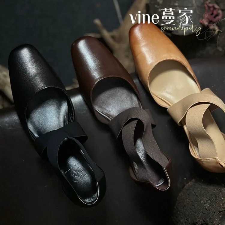 vine蔓家~新款复古百搭芭蕾高跟鞋子粗跟交叉带中空休闲包头凉鞋