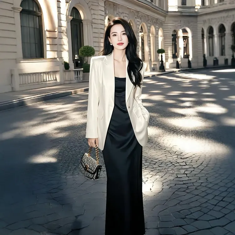 开春穿搭套装裙女大码胖mm西装外套吊带连衣裙气质通勤时尚两件套