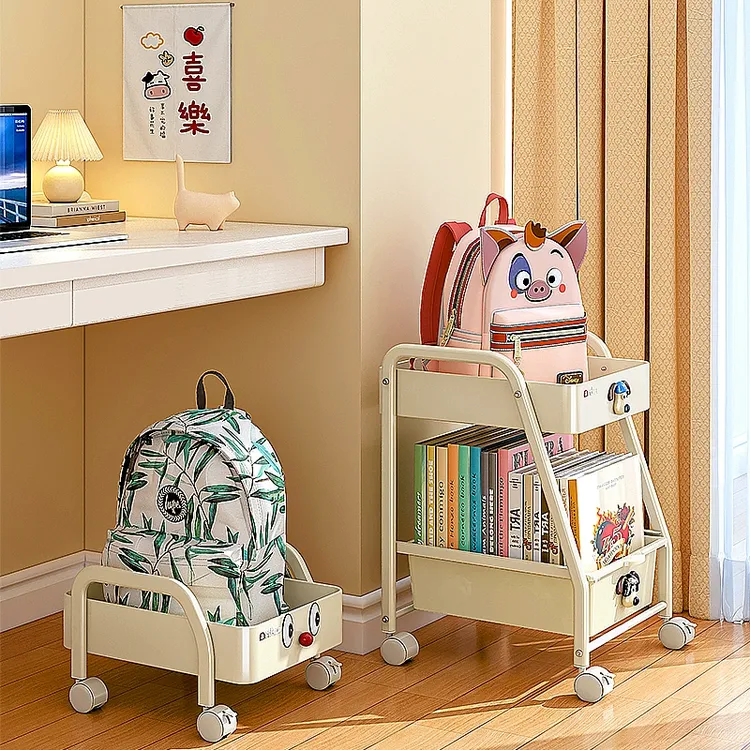 书包置物架可移动放置儿童初中生书本收纳筐桌下小推车收纳架