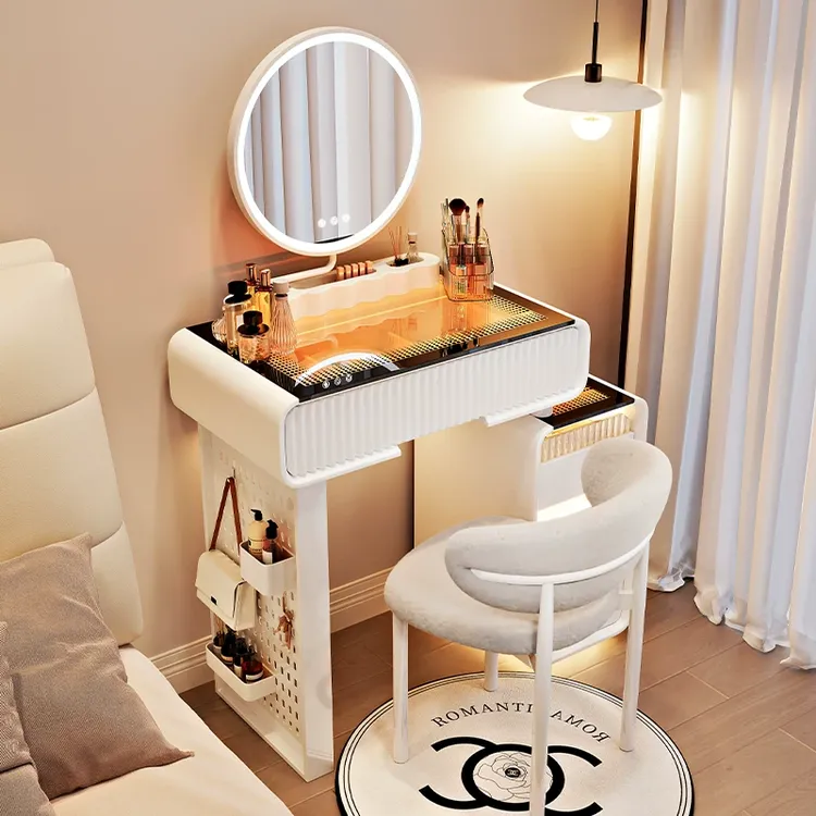 梳妆台卧室现代简约小户收纳斗柜一体化妆台极简奶油风实木化妆桌