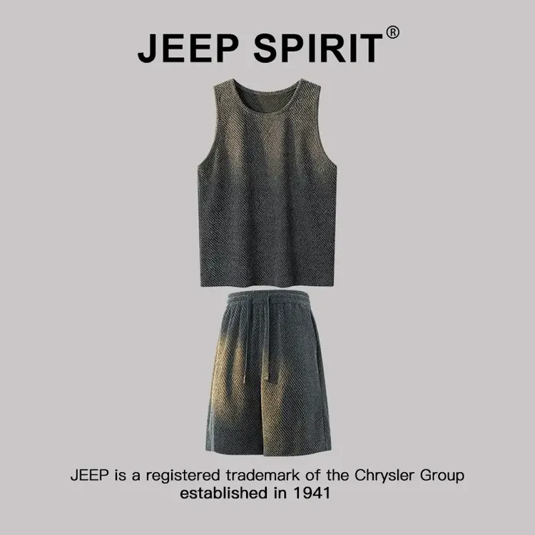 JEEPSPIRIT吉普星空纹背心男士套装夏季坎肩无袖T恤短裤两件套