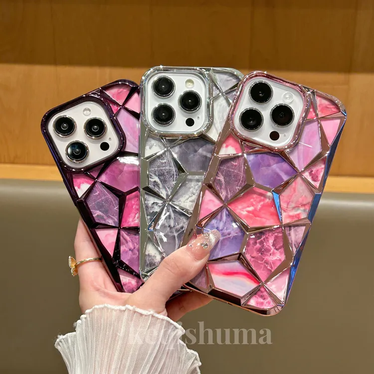 简约电镀大理石纹路适用苹果14promax手机壳iPhone14/13/15创意pr