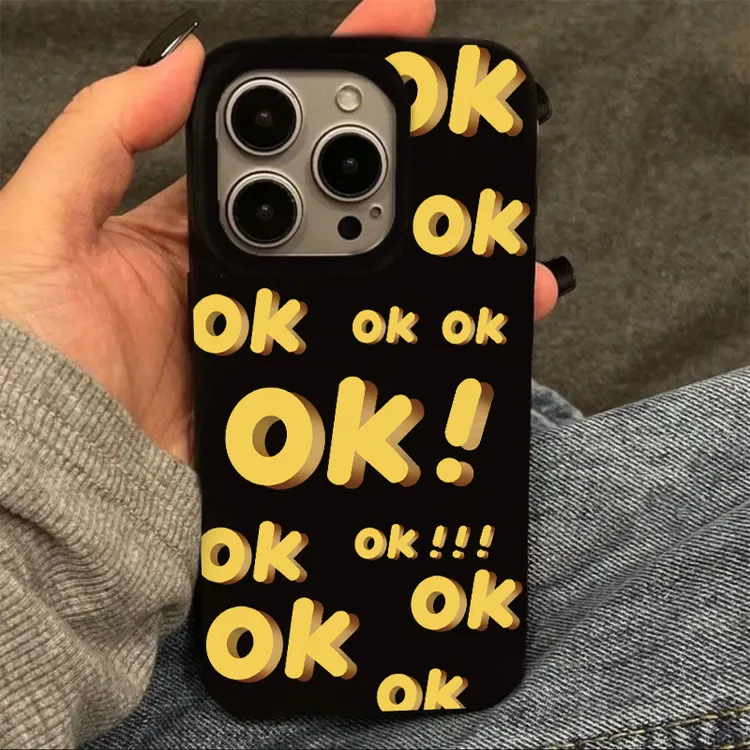 奥菲顿满屏黄色字母OK适用iPhone15/14promax手机壳13/12果冻壳11