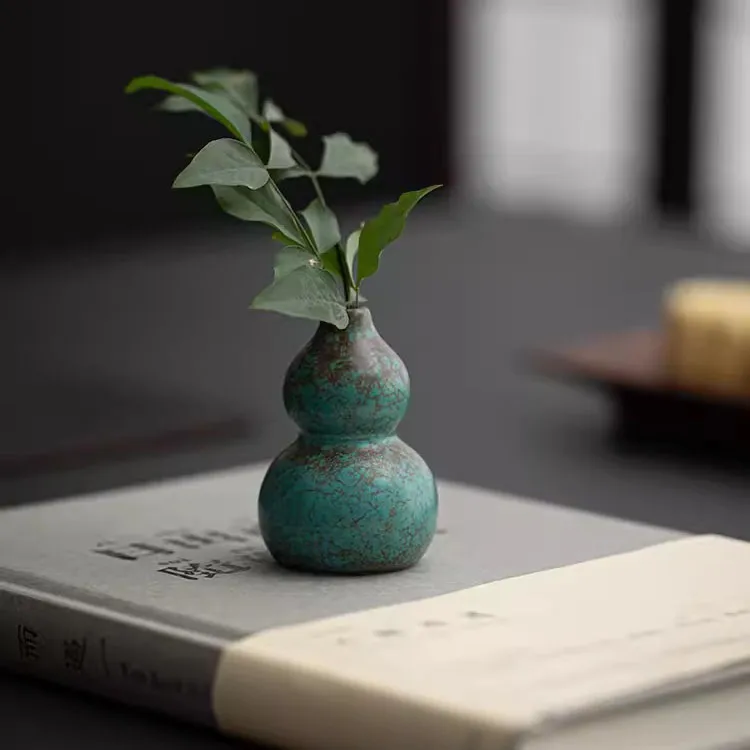 匠赋绿松石创意小葫芦花器摆件迷你小花瓶功夫茶具茶宠雅玩配件