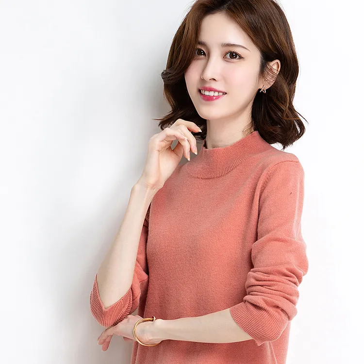 2023秋冬款毛衣女半高领套头打底衫长袖100%羊毛衫短款内搭针织衫
