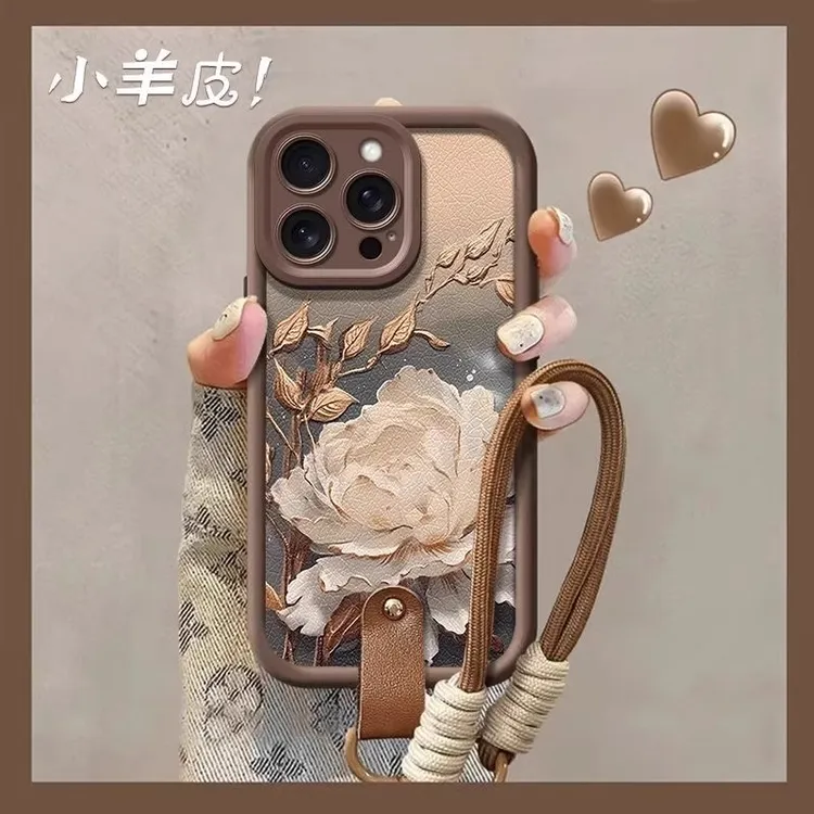 金丝牡丹适用苹果16promax手机壳新款iphone15秋冬气质14复古防摔