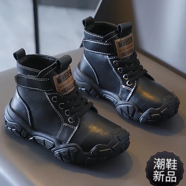儿童马丁靴皮鞋皮靴靴子软底宝宝男童真皮潮款3-6岁小孩鞋子加绒