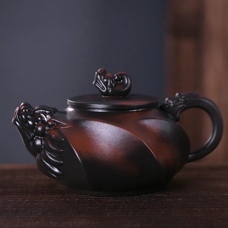 紫陶龙头老大凤鸣壶大容量家用中式纯手工泡茶壶复古大号紫砂壶S