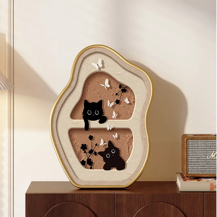 法式桌面装饰画高级感艺术摆画喵咪复古精致床头柜挂画电视柜摆件