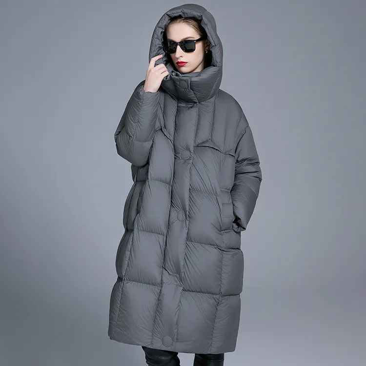 冬季新款羽绒服女爆款中长款宽松大码连帽简约休闲加厚保暖外套女