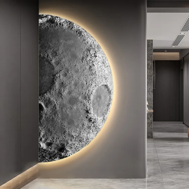 《弥望月球》砂岩玄关装饰画led氛围灯画现代简约入户走廊过道挂画