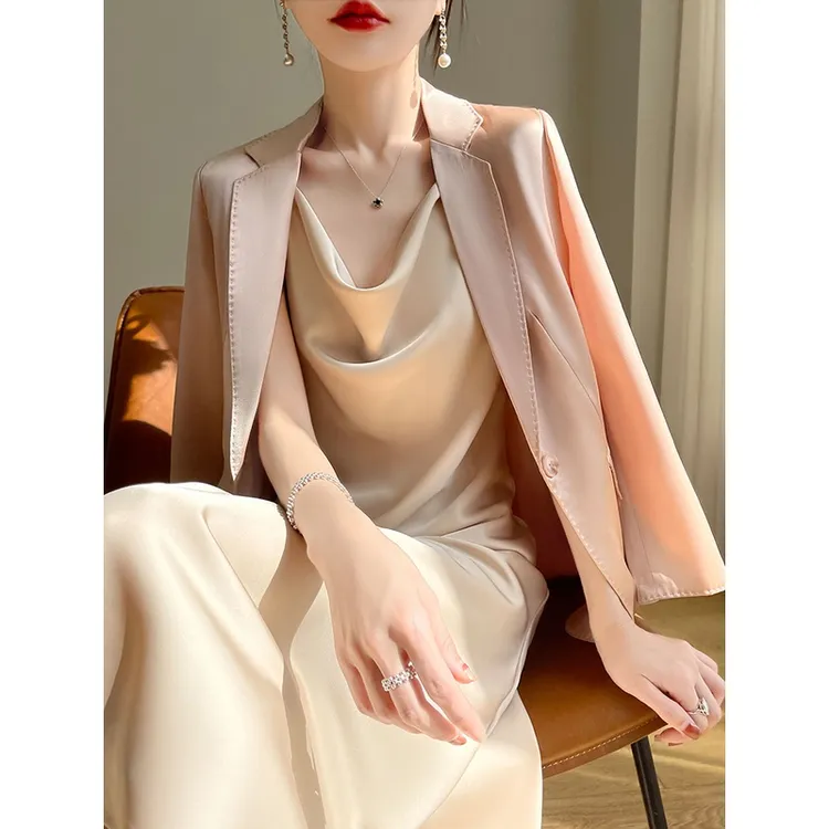 夏季连衣裙修身a字裙荡领过膝长裙丝滑气质宽松连衣裙轻奢女士