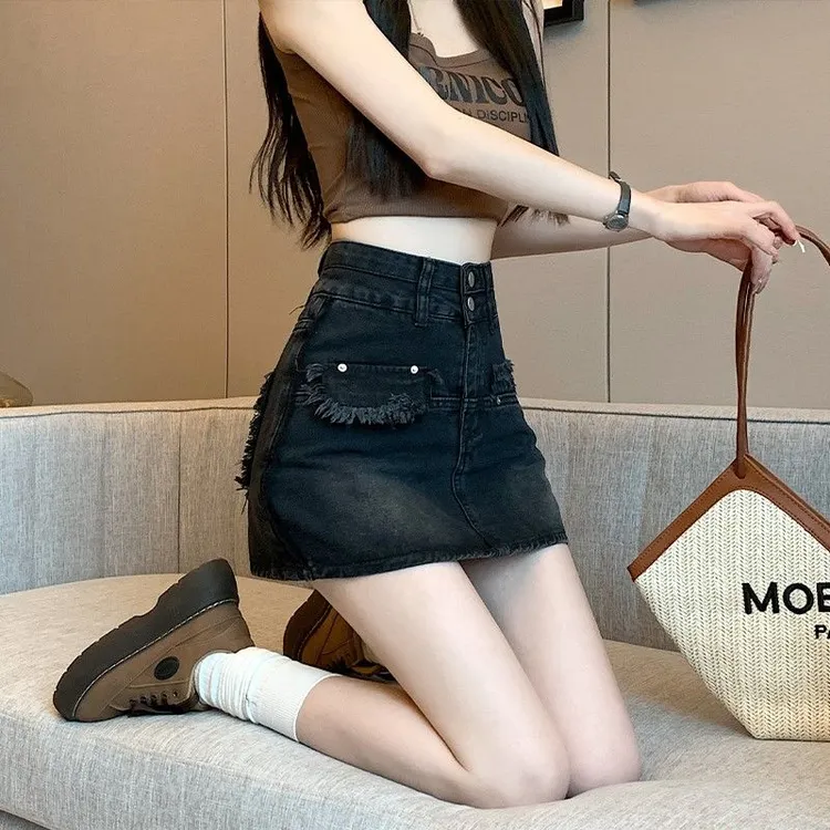 牛仔短裙女2023年夏季新款高腰显瘦防走光a字包臀裙半身裙子春装