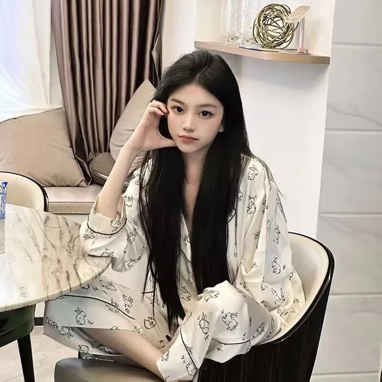 小兔子睡衣套装女春秋网红可外穿家居服宽松时尚长袖长裤甜美可爱