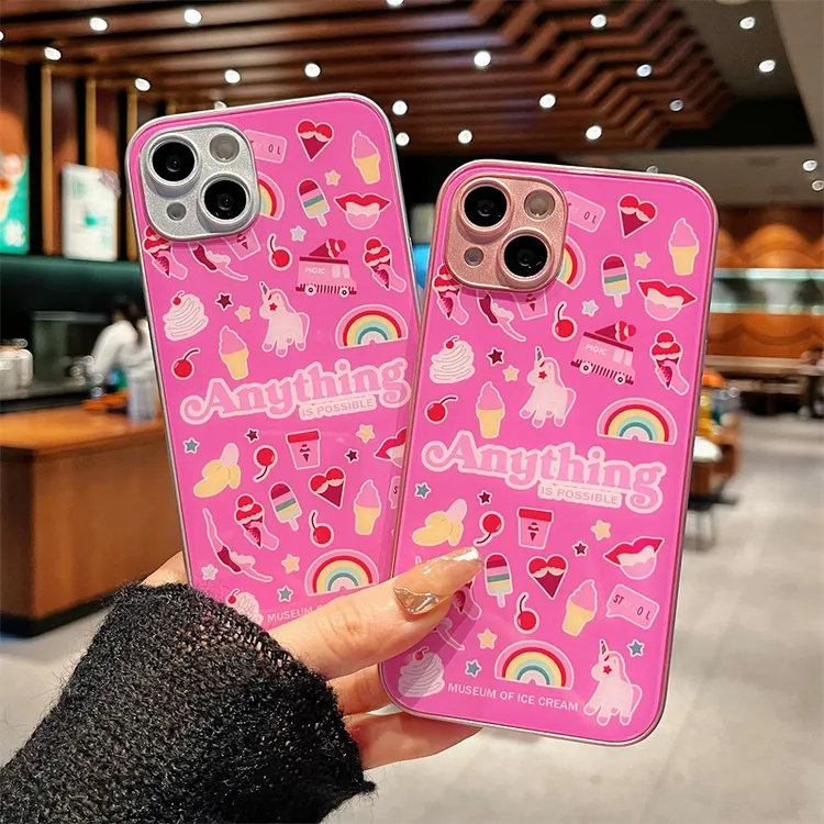 适用iPhone15promax苹果14高级手机壳保护套13彩虹独角兽12玻璃壳