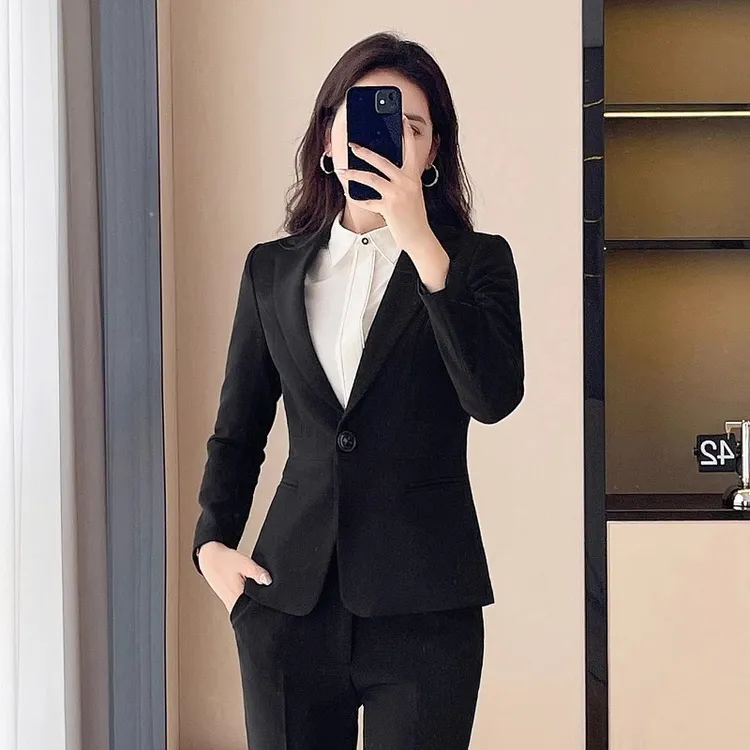 职业装黑色西装套装女春秋高端公务员面试正装通勤西服外套工作服
