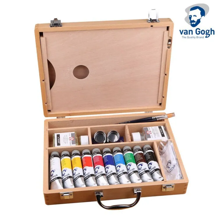 VAN GOGH荷兰进口樱花泰伦斯凡高油画颜料套装Van Gogh 10色梵高油画套装木盒礼盒套装14色26色34色 凡高-10色40ml油画木盒套装