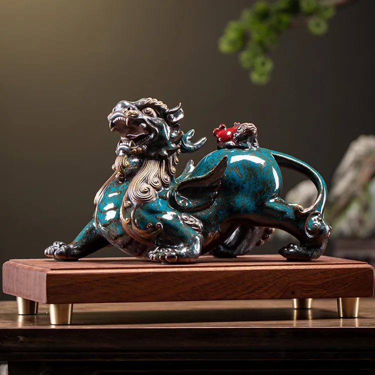 炼器高档陶瓷貔貅摆件一对创意家居客厅办公桌装饰品店铺开业礼品