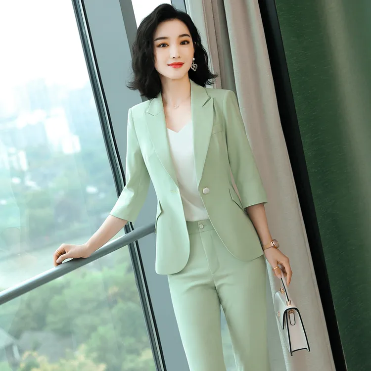 2025夏季新款七分袖小西装外套女士高级感气质小个子职业西服套装