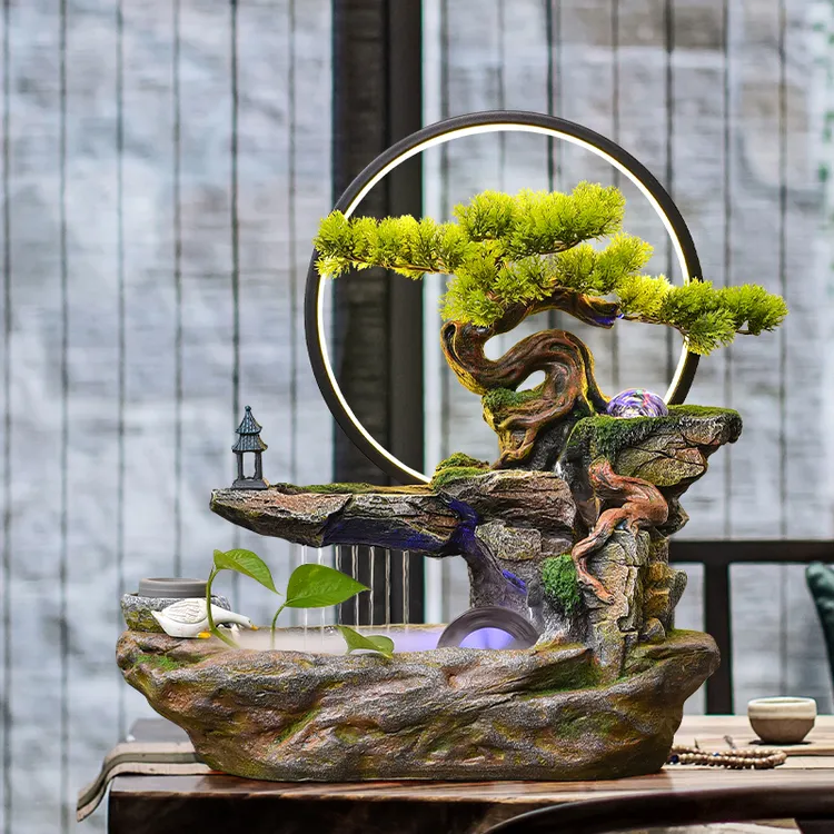 家用客厅假山景观装饰前台茶台电视柜家居办公室循环流水桌面摆件