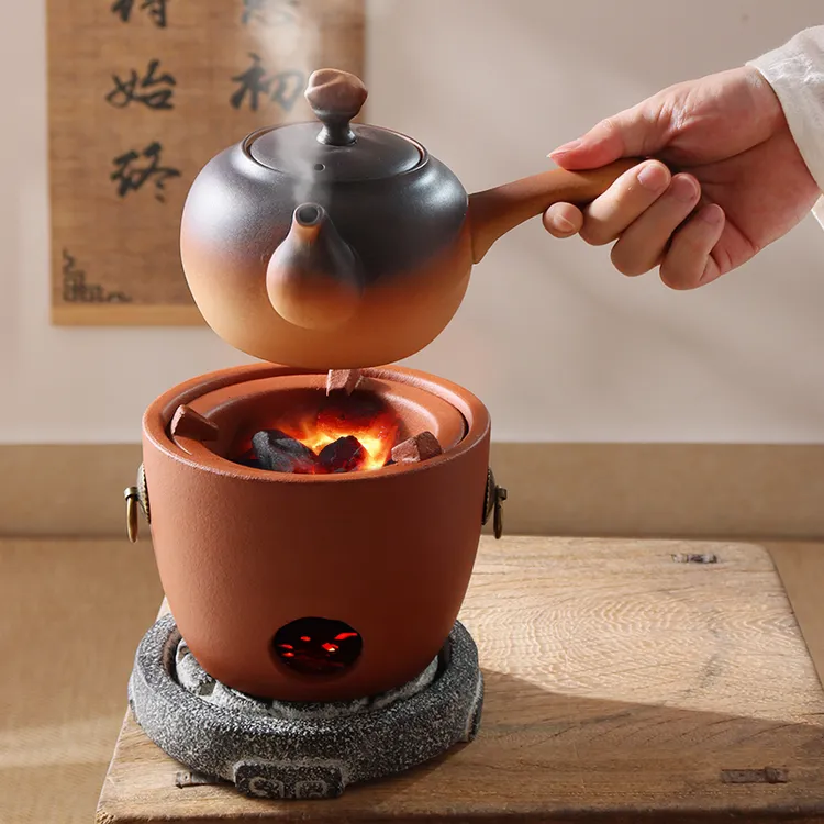 潮州红泥风炉仔碳炉煮茶壶泡茶陶瓷粗陶壶耐高温明火烧潮汕木炭炉