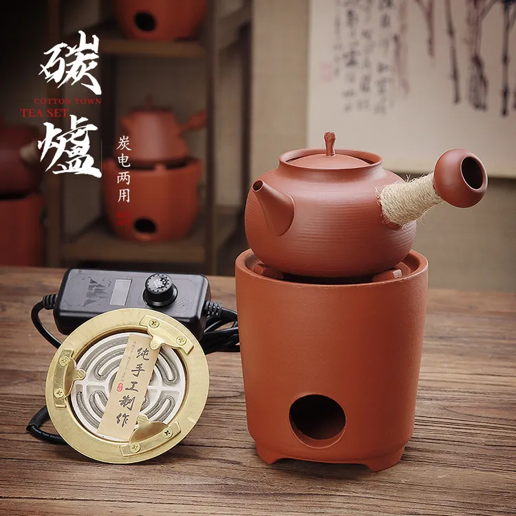 棉小城围炉煮茶器具中式煮茶壶潮州砂铫壶炭炉茶壶烧碳电两用茶炉